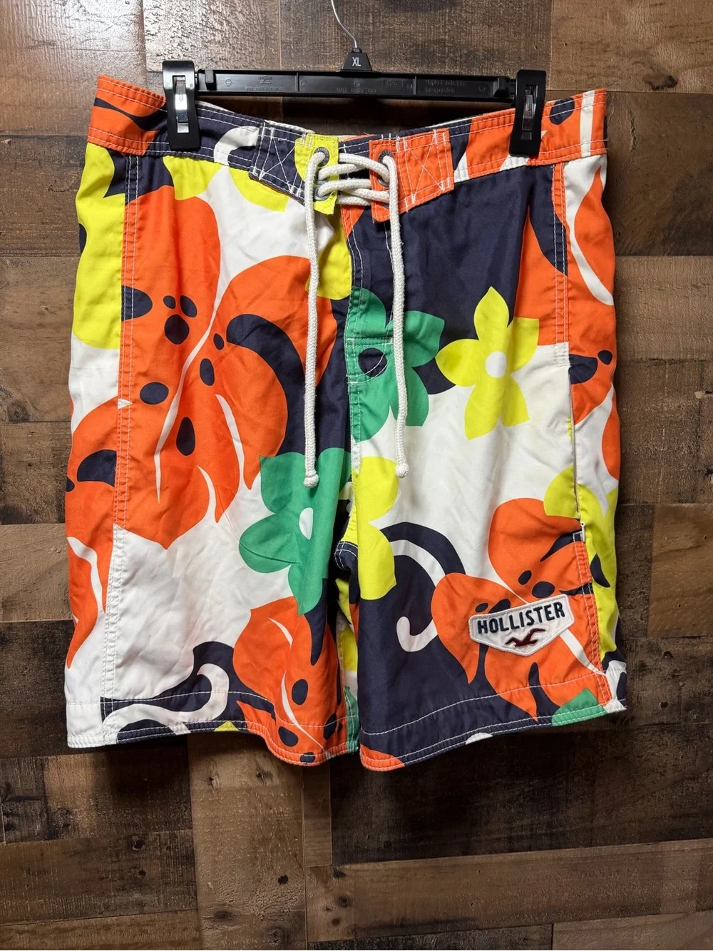 Hollister Floral Board Shorts Men’s Medium Orange Hawaiian Swim Trunks Surf